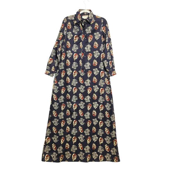 Beene Bazaar Vintage 70's Geoffrey Beene Maxi Pullover Shirt Dress Dark Floral - Picture 2 of 13
